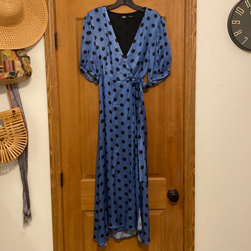 Zara Blue Polka Dot Wrap Dress